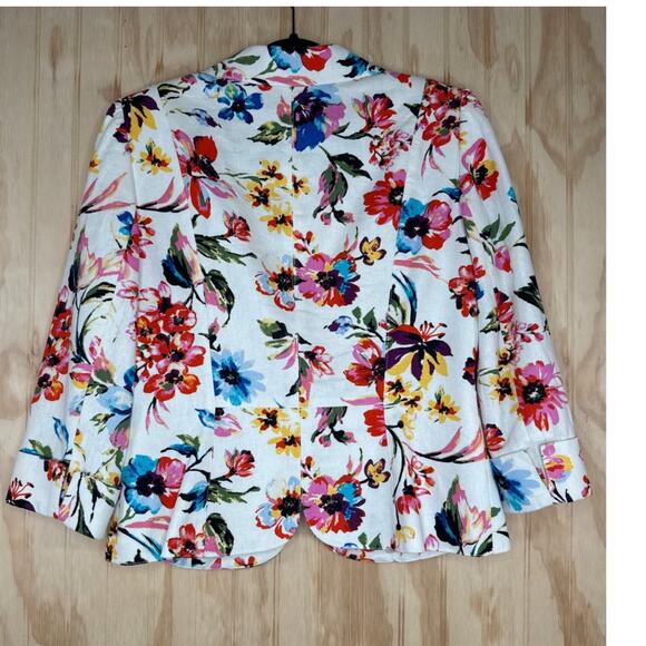 Isabella DeMarco by Tahari Levine Floral Linen Blend Jacket 3/4 Sleeve Size 6 - Picture 2 of 9